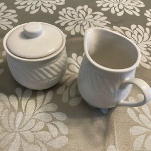 Beaded Ceramic Sugar Pot and Creamer Set - Ivory